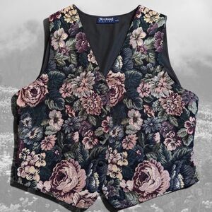 Vintage Weekend Edition Tapestry Floral Knit Vest XL Grandmacore Cottagecore